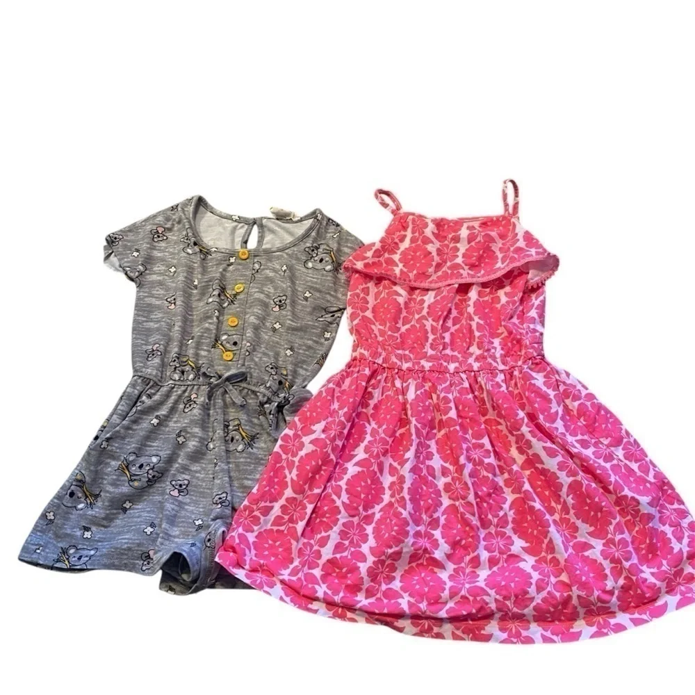 Carter’s Pink Floral Ruffle Dress 6X & Gray Romper Koala Bears Kids Lot Bundle